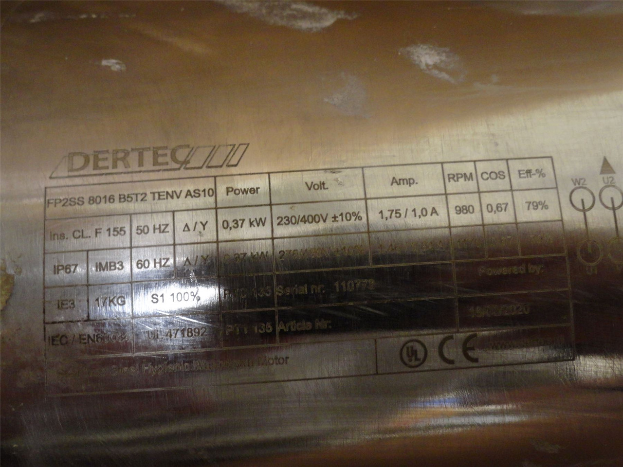 Dertec FKA:068M5; AC Gear Motor; 45:1 Ratio; 0.37kW; 230/400V