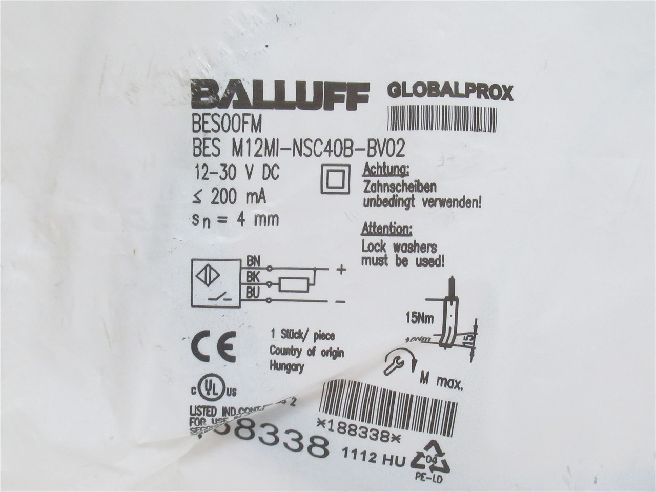 Balluff BES-M12MI-NSC40B-BV02; Prox Sensor BES00FM; 12-30VDC