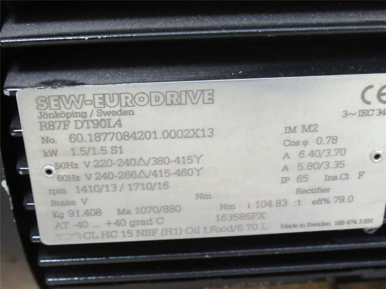 SEW R87F DT90L4; Gearmotor; 1.5kW; 1710RPM; 3Ph
