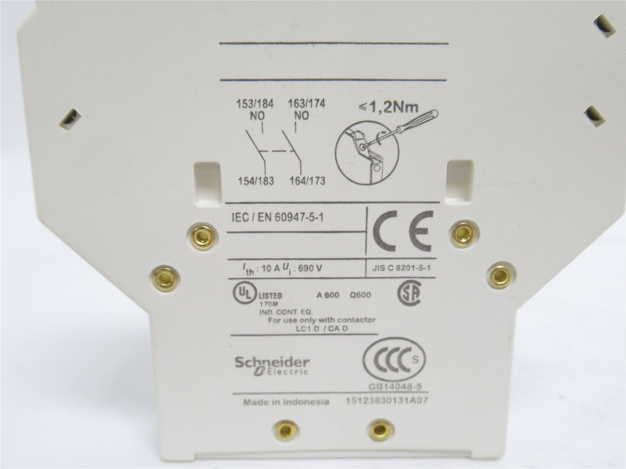 Schneider LAD8N20; Aux Contact Block; 10A; 600VAC; 2-NO