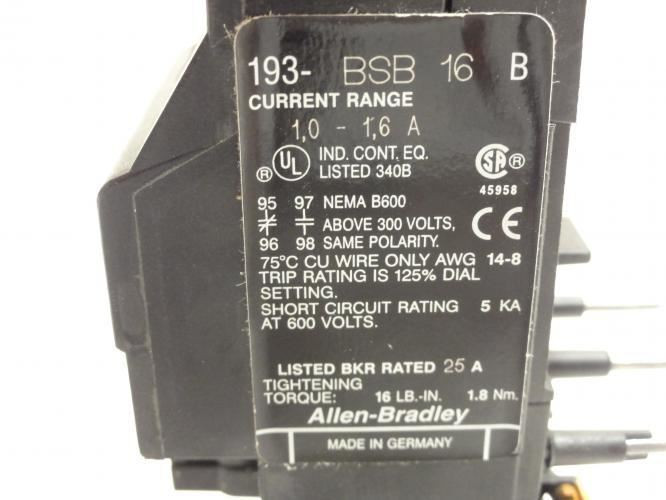 Allen-Bradley 193-BSB 16; Overload Relay; 1.0-1.6A; 3P; 600V