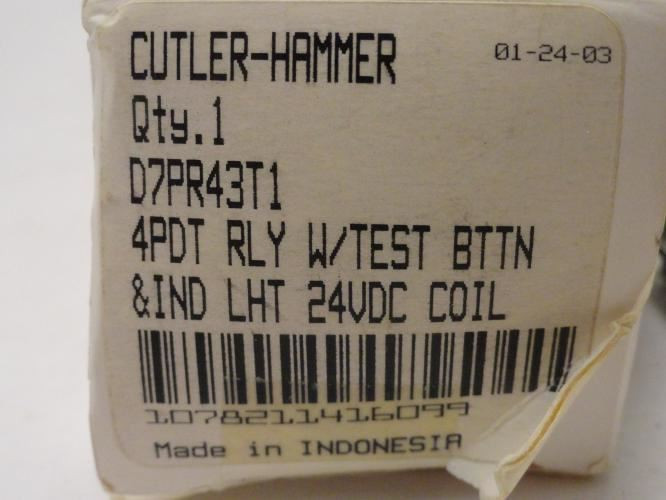 Cutler-Hammer D7PR43T1; Relay 10A; Coil 24VDC; 4PDT