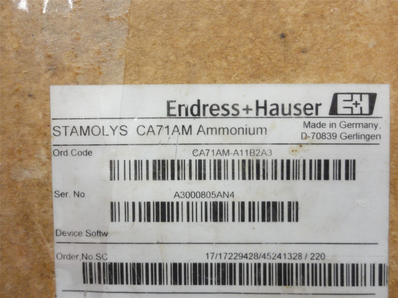 Endress+Hauser CA71AM-A11B2A3; Colorimetric Ammonium Analyzer