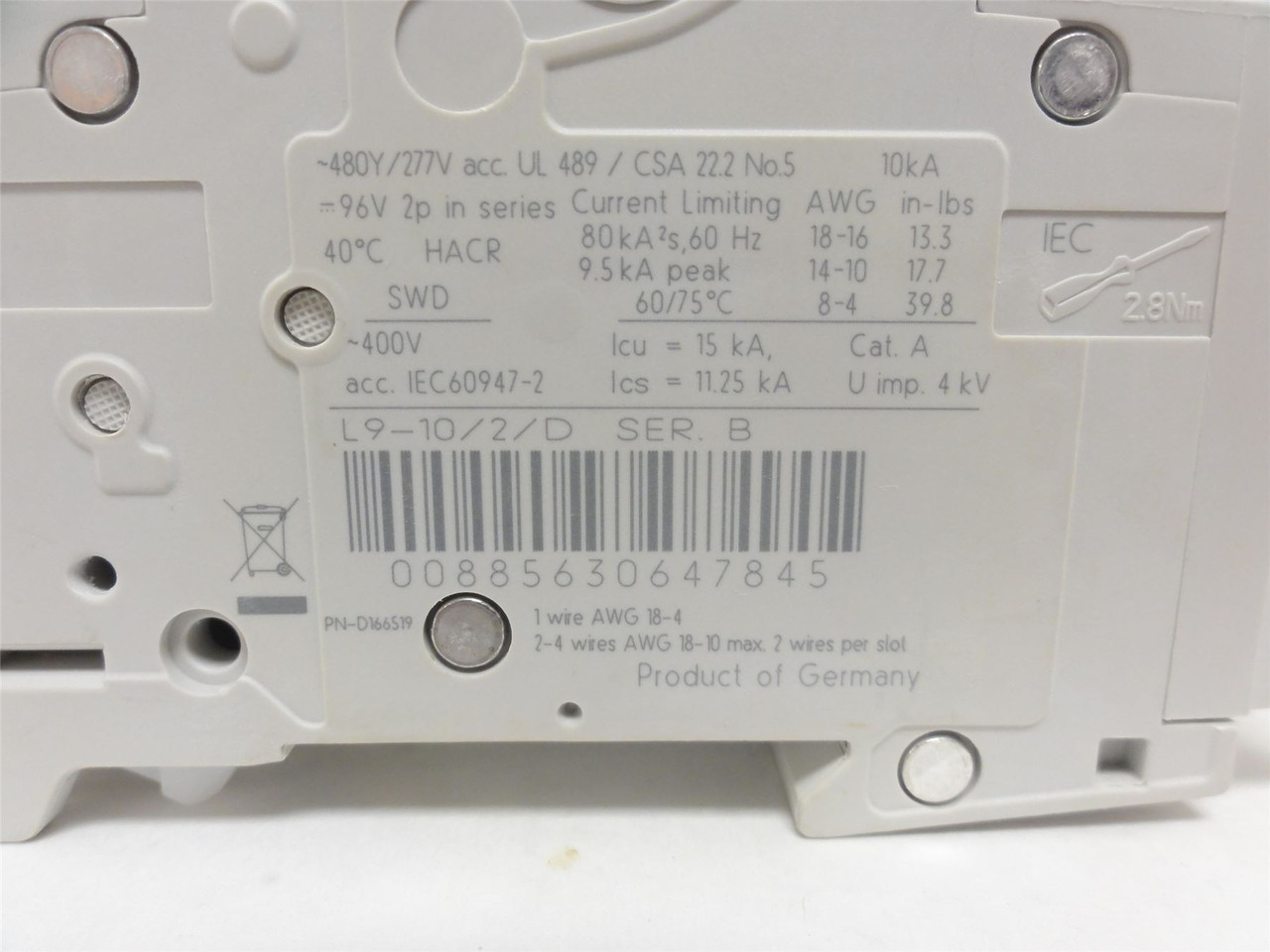sprecher+schuh L9-10/2/D; Circuit Breaker; 10A; 3P; 277/480VAC
