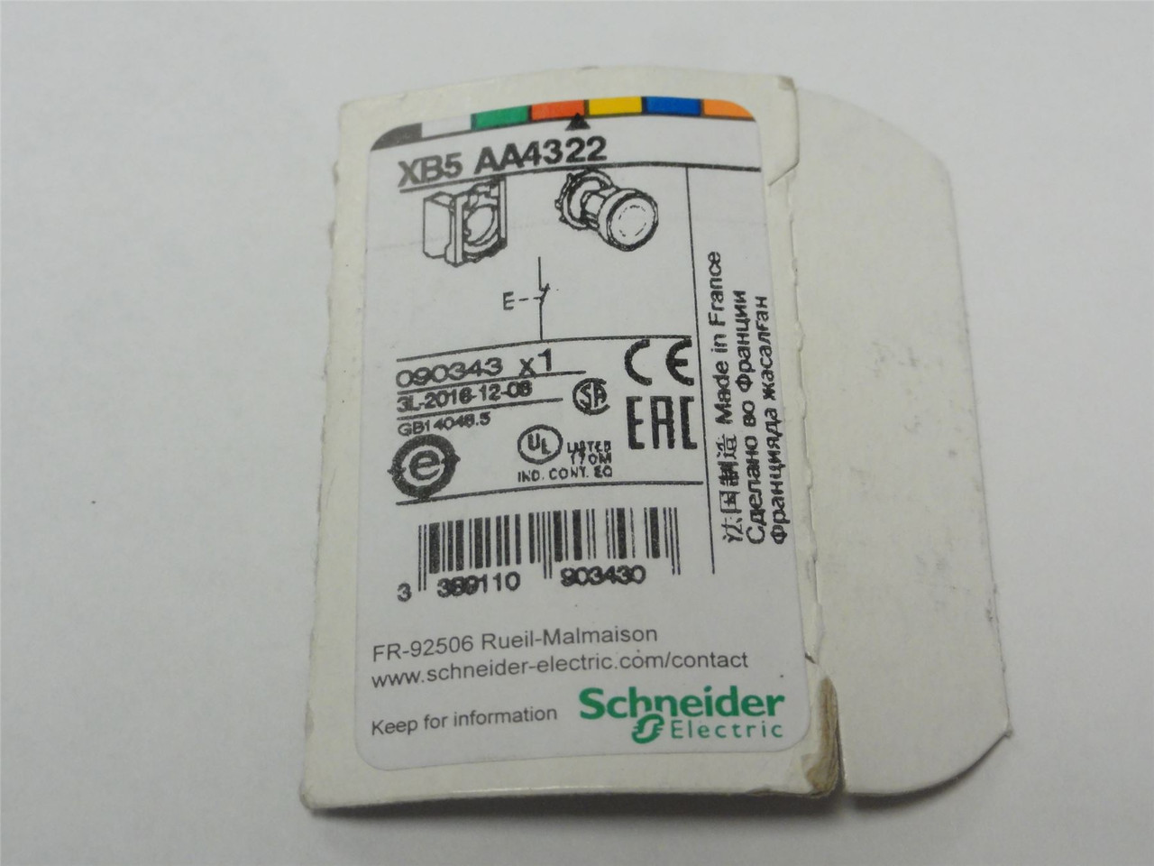 Schneider XB5AA4322; Pushbutton 22mm Red 120V 1-NC