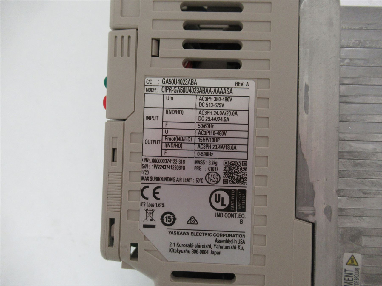 Yaskawa GA50U4023ABA; Variable Speed Drive 15HP 480V 23 4A