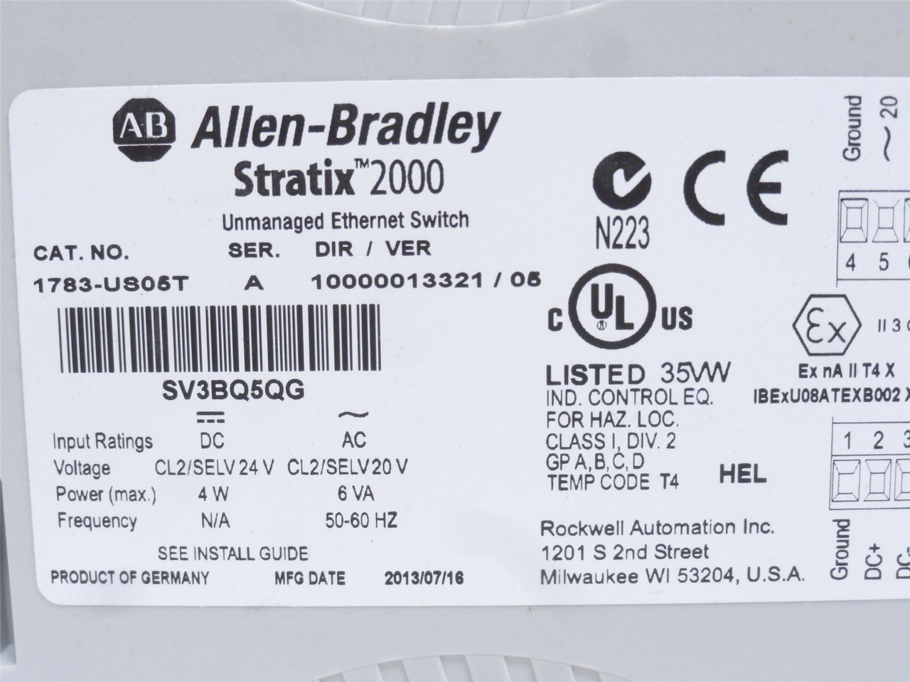 Allen-Bradley 1783-US05T; Ethernet Switch; 5-Port; 24VDC; 6vA