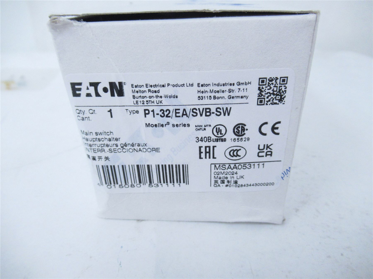 Eaton P1-32/EA/SVB-SW;  Switch Disconnect 3 Pole 32A