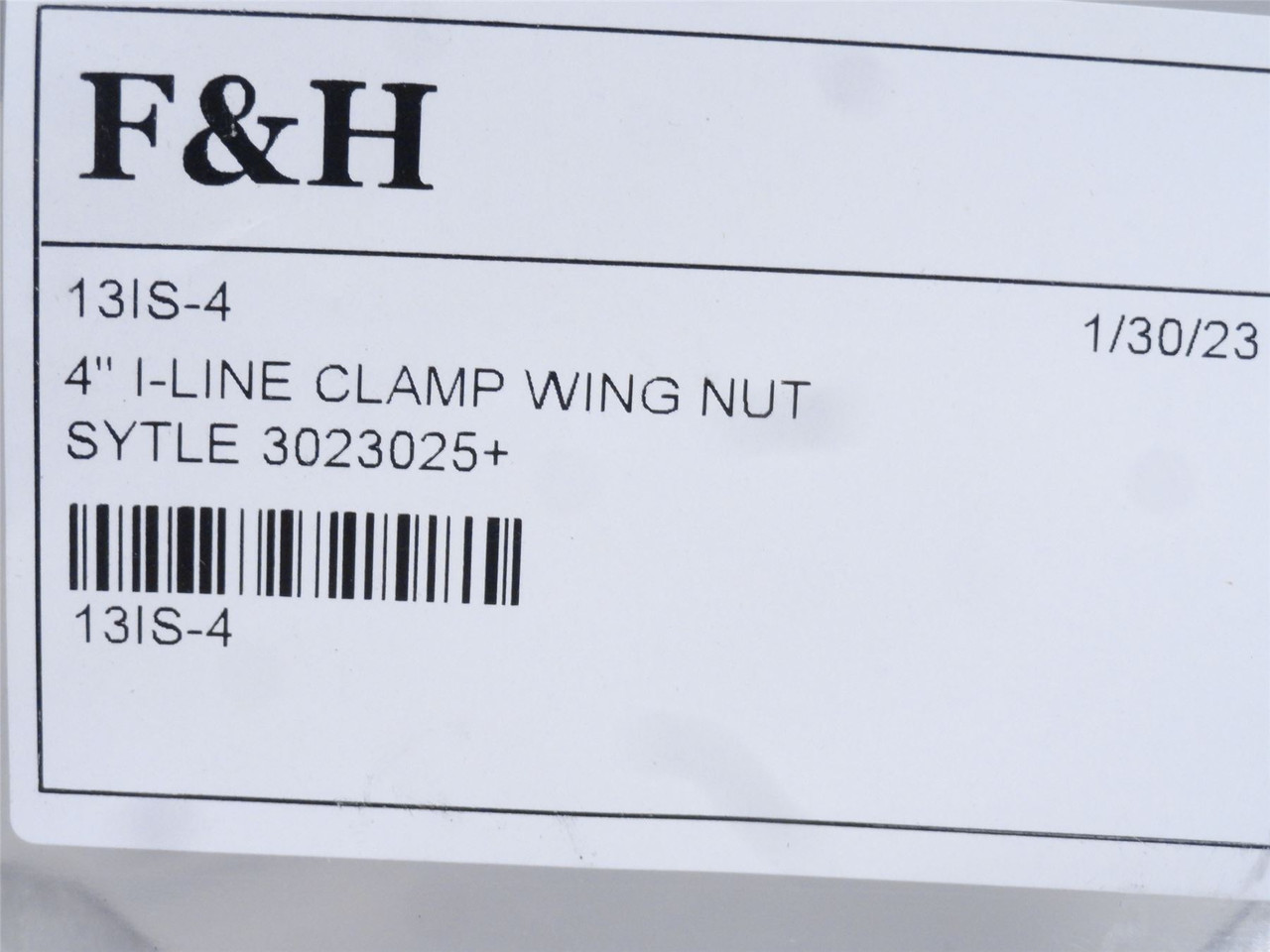 F and H 13IS-4; Sanitary Clamp; SS-304; Size: 4"; Single Hinge