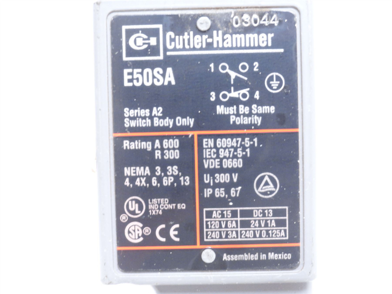 Cutler-Hammer E50SA; Limit Switch Body Only; DPST; 1NO; 1NC