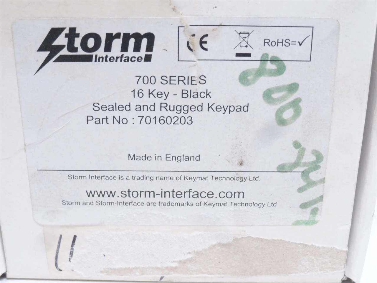 Storm Interface 70160203; Keypad Sealed Black Rubber w/16 Key