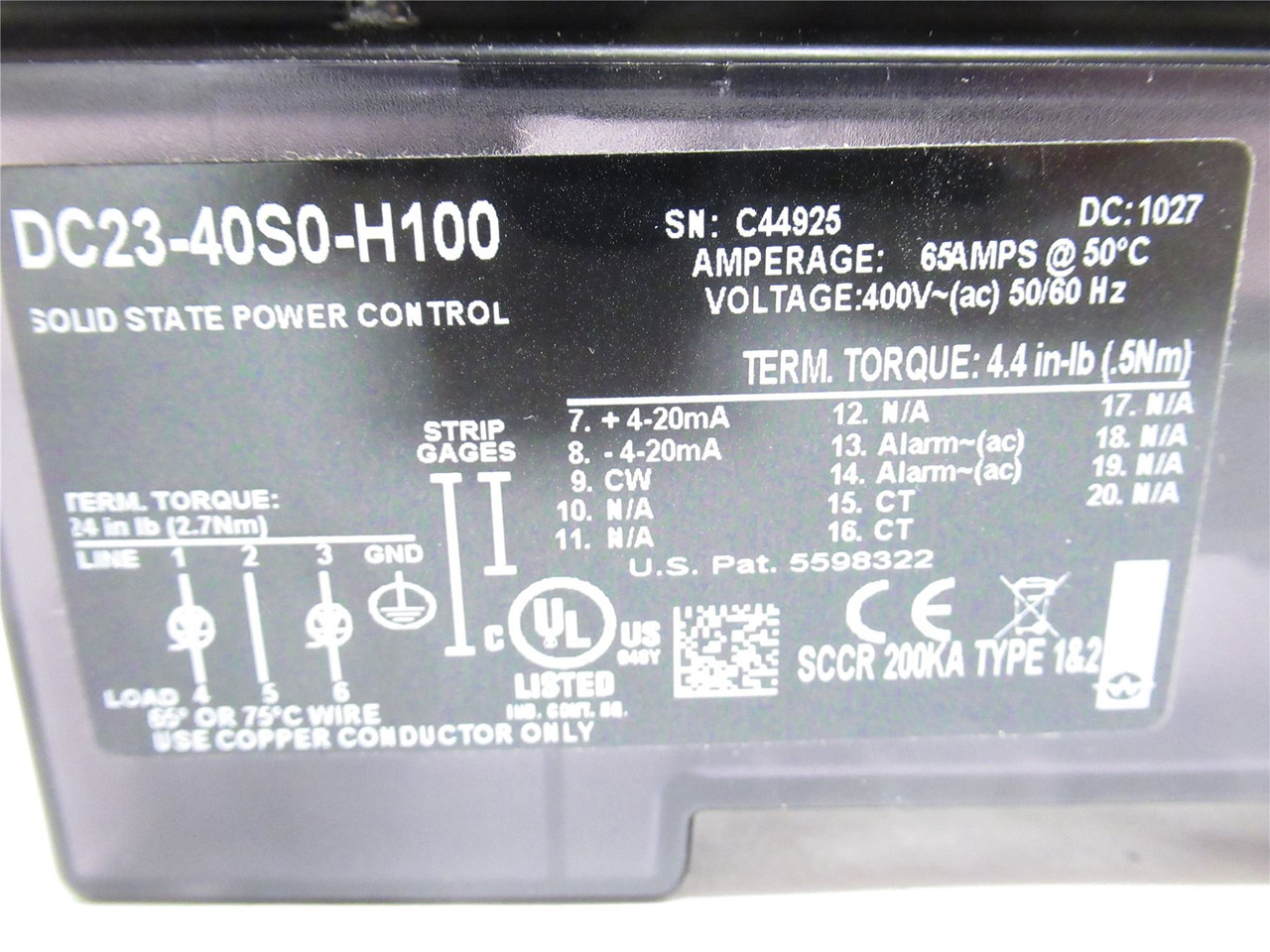 Watlow DC20-40S0-H100; SCR Power Switching Device 40A; 400VAC