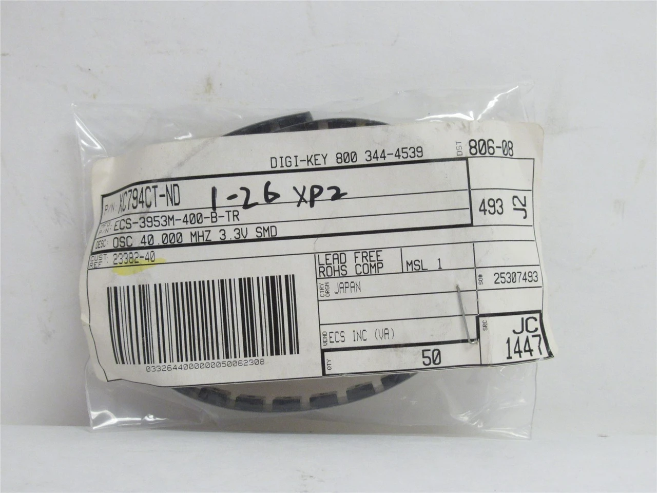 ECS ECS-3953M-400-B-TR; Lot-30 Standard Clock Oscillator;3.3V