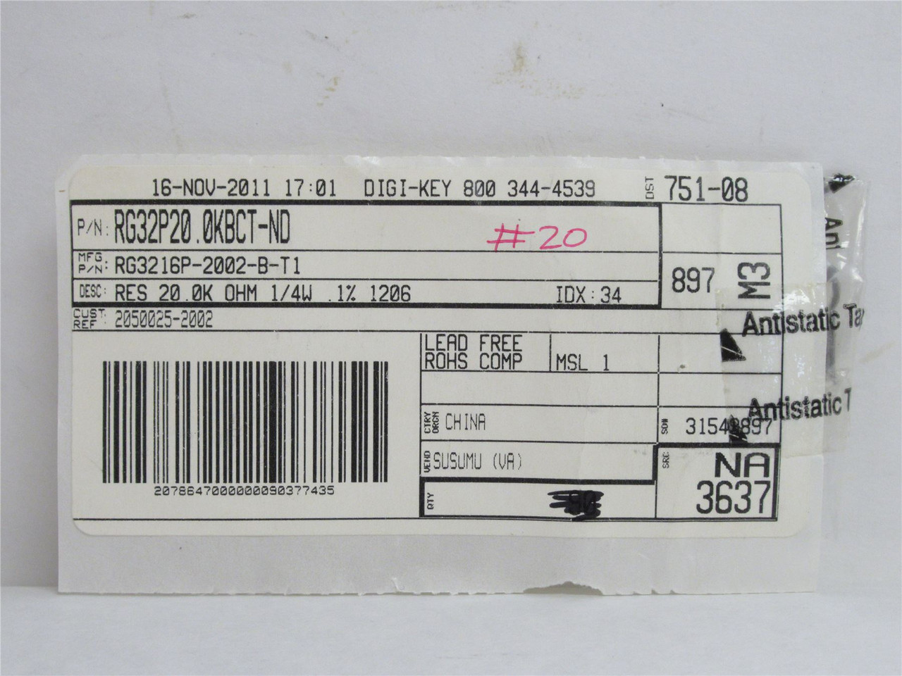 Susumu RG3216P-2002-B-T1; Lot-80 Thin Film Resistors