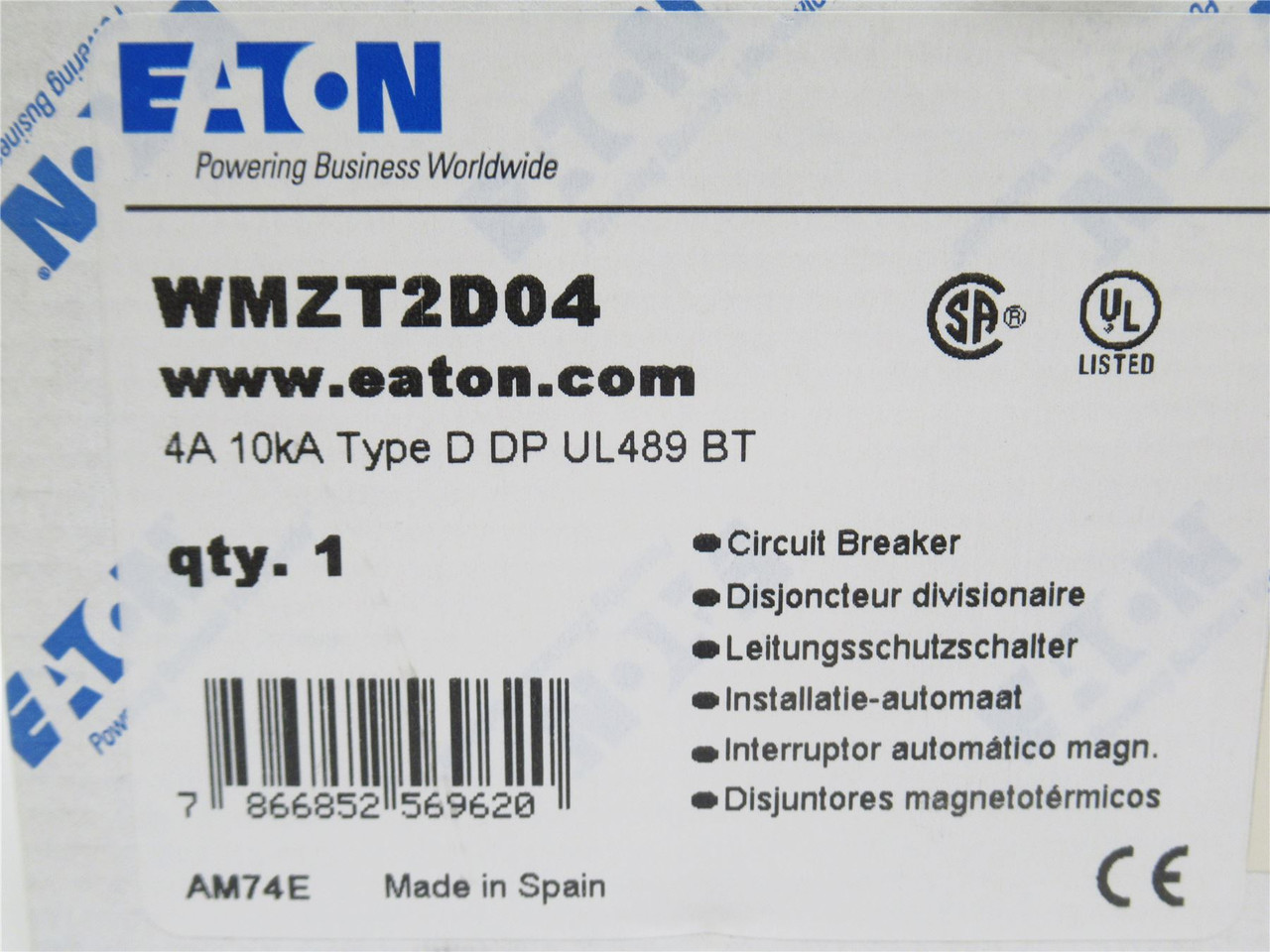 Eaton WMZT2D04; Circuit Breaker; 4A; 577/480VAC; 2P