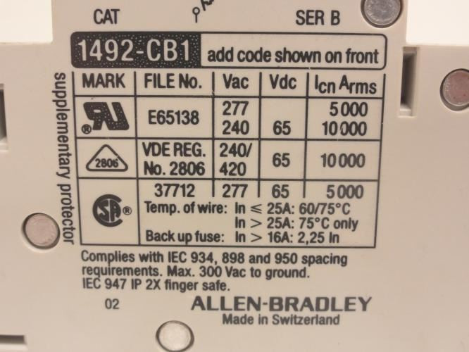 Allen-Bradley 1492-CB1G030; Circuit Breaker; 3A; 277/240VAC