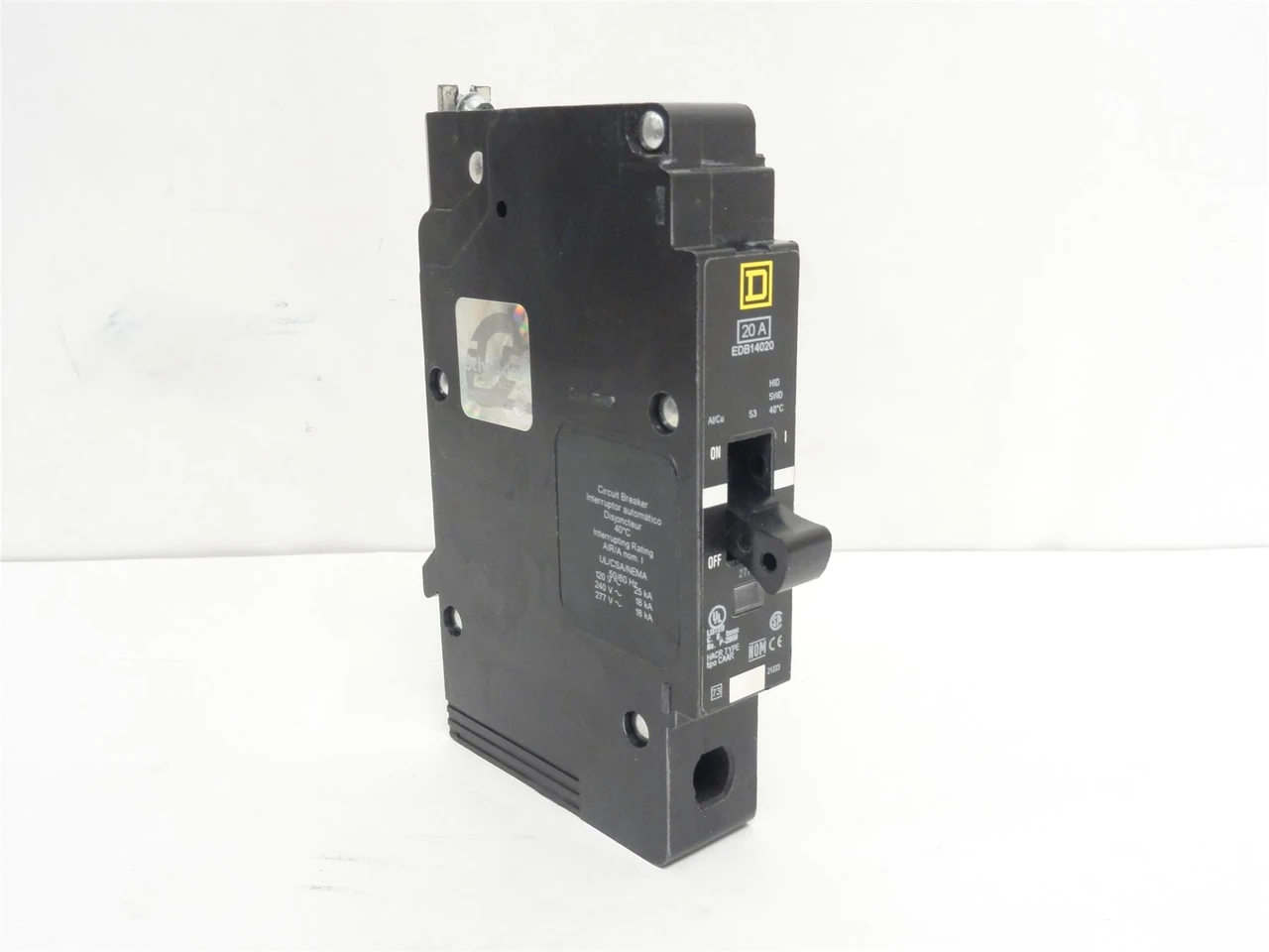 Square D EDB14020; Circuit Breaker; 20A; 1P; 277VAC; Bolt-On