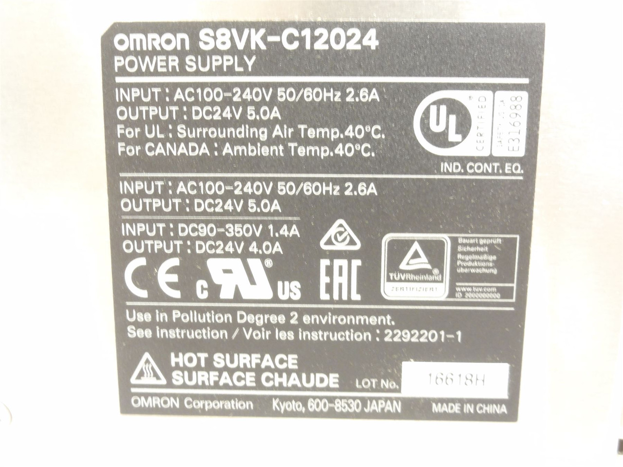 Omron S8VK-C12024; Switch Mode Power Supply; 100-240VAC In