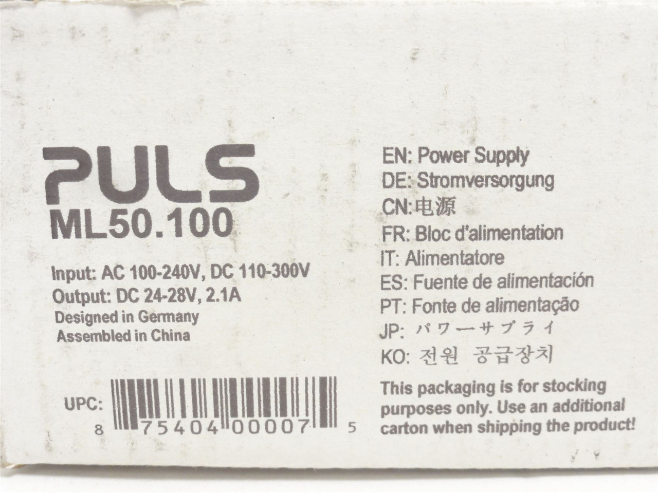 Puls ML50.100; Power Supply 100-240VAC/110-300VDC In