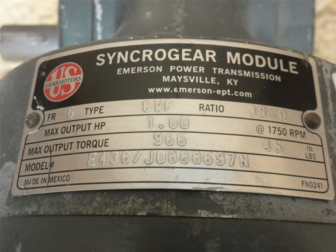 US Motors 6GWP 39; AC Gearmotor 39:1 Ratio; 1HP; 208-230/460V; 3-PH