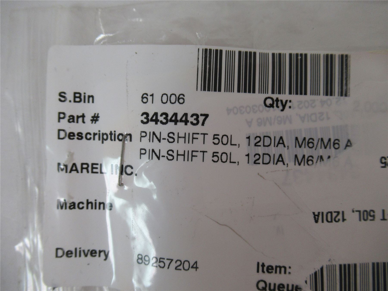 Marel 3434437; Pin Shift 50L 12Dia M6/M6 Spacer Guard