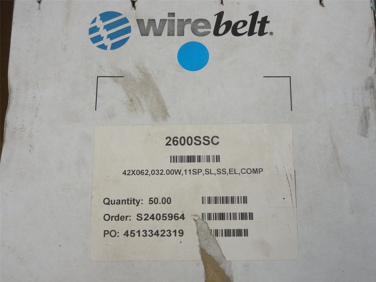 Wirebelt 2600SSC; Wire Conveyor belt; SS; 32" Wide x 50' Long