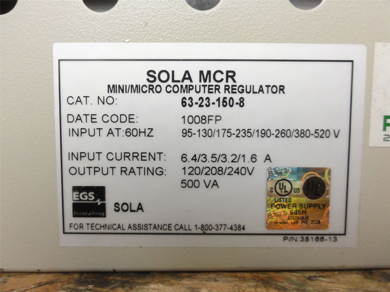 Sola 63-23-150-8; Transformer; 500VA; Output: 120/208/240V
