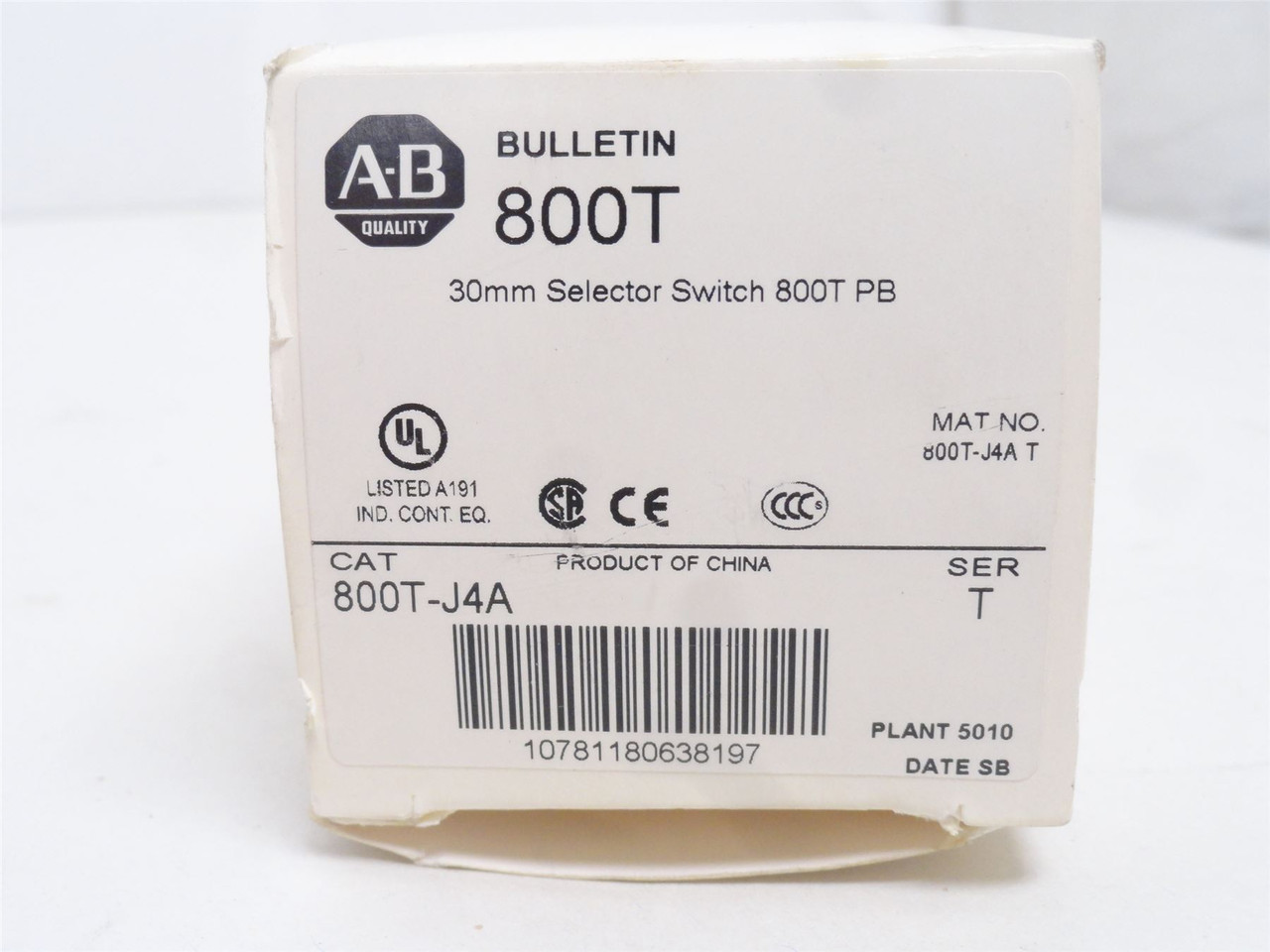 Allen-Bradley 800T-J4A; Selector Switch; 3-Pos; 10A; 600VAC
