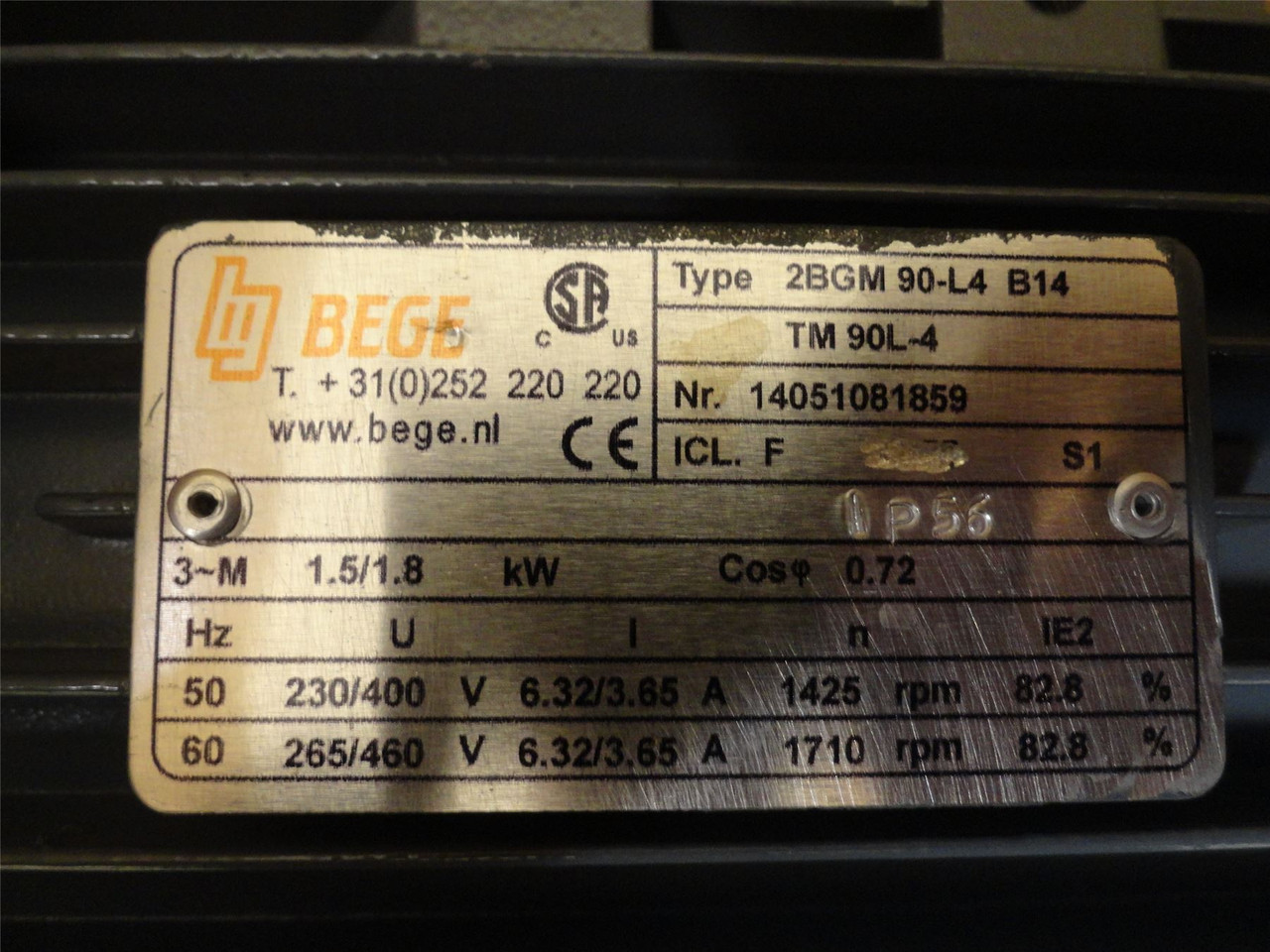 Bege QAB UNICE40; AC Gearmotor; 16:1 Ratio; 265/460V; 1.8kW