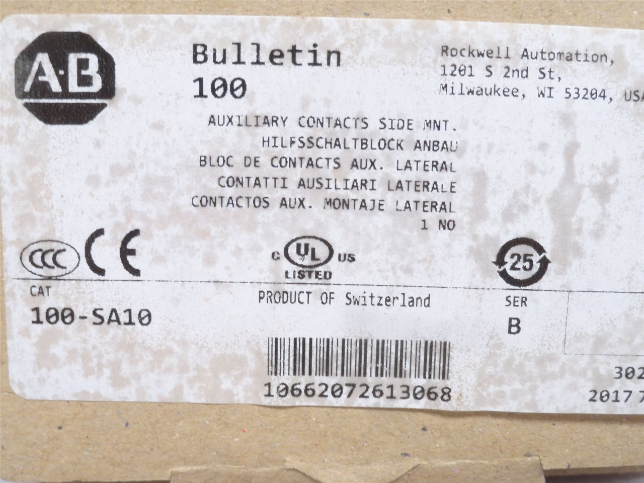 Allen-Bradley 100-SA10; Auxialary Contact; 10A; 600VAC; 1-NO