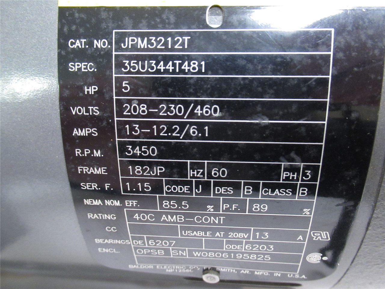 Baldor JPM3212T; AC Pump Motor 5HP; 208-230/460V; 3450RPM; 3PH