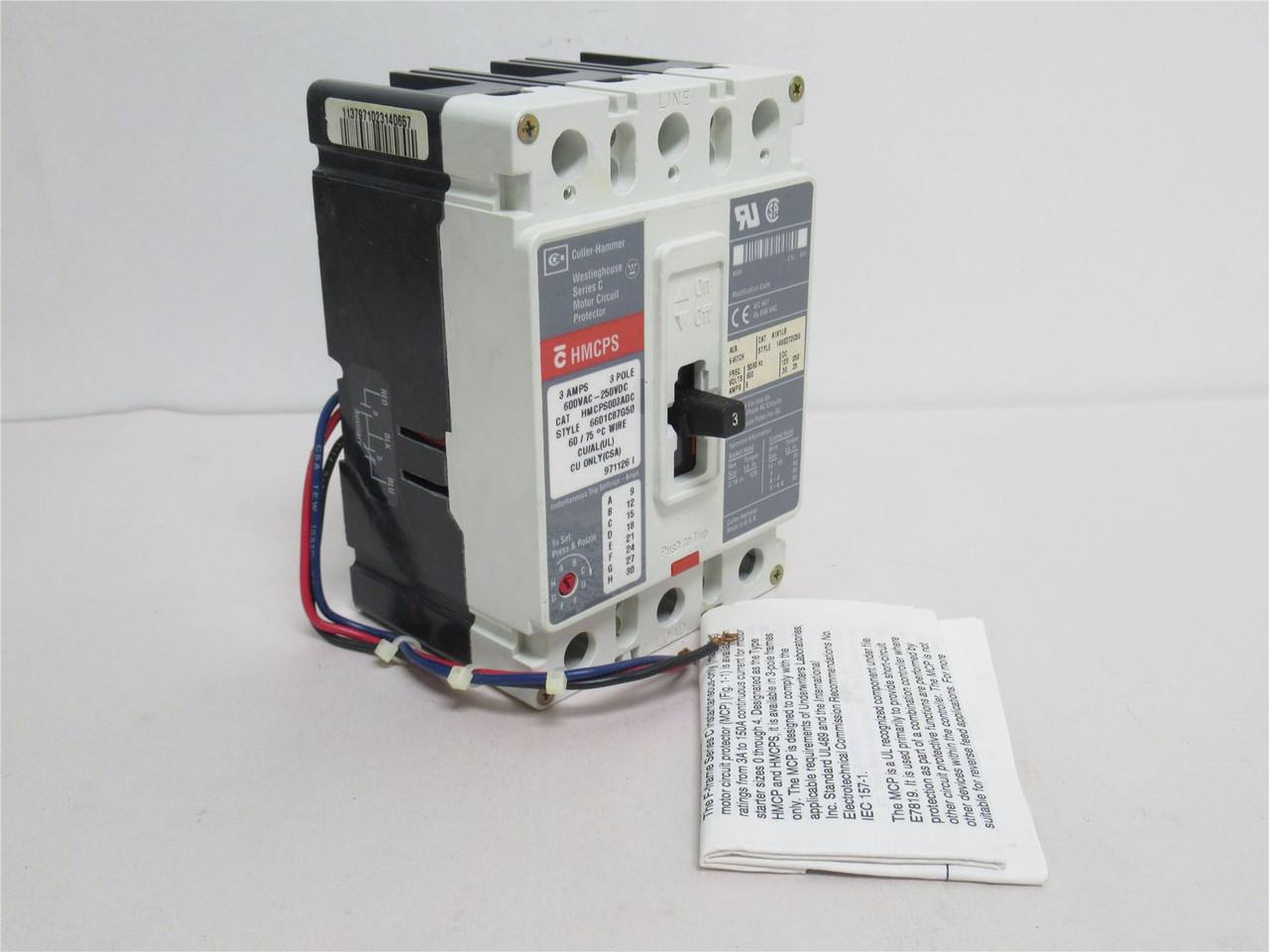 Cutler-Hammer HMCPS007C0; Motor Circuit Protector 3A; 600VAC