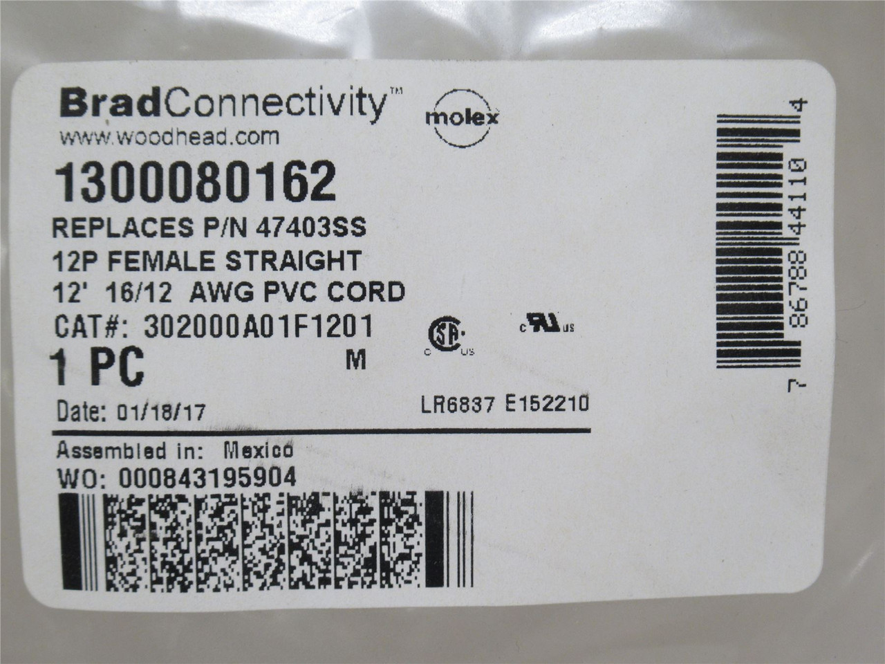 Woodhead 1300080162; Mini-Link Plug Assembly; 12P; 16AWG