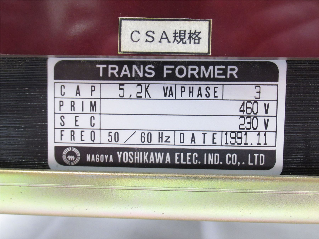 Cryovac FUR44037; Transformer; 5.2kVA; Pri: 460V Sec: 230VAC