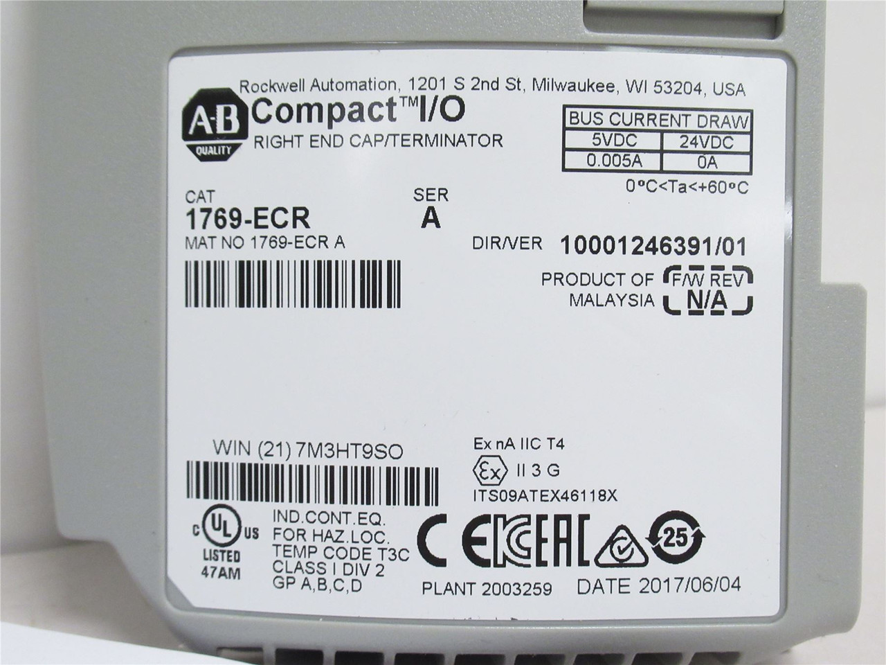 Allen-Bradley 1769-ECR; Right End Cap Module; 5-24VDC