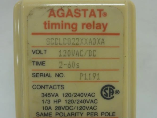 AGASTAT SCCLL022XXADAXA; Timing Relay; 2-60S; 120VAC/DC
