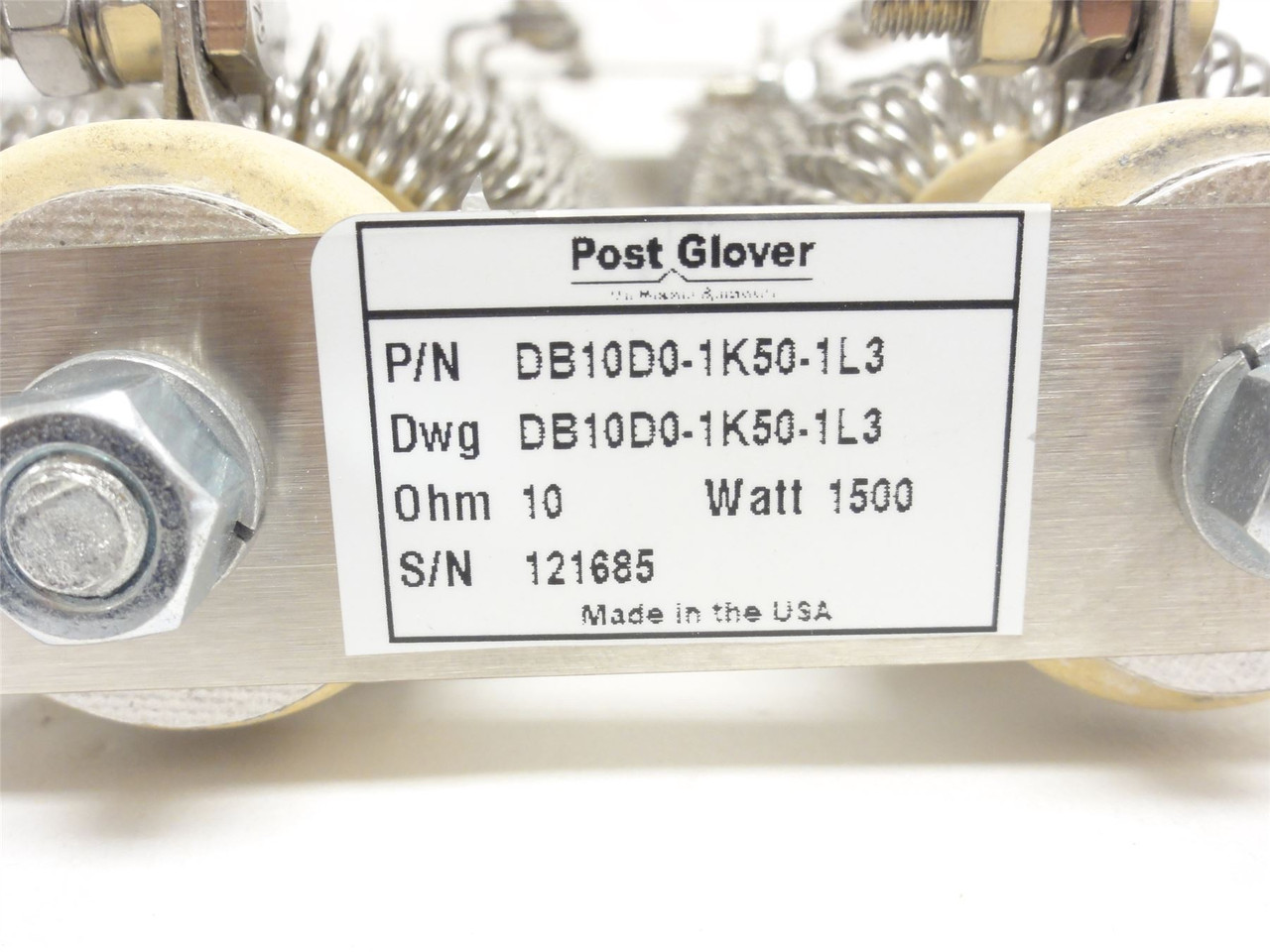 Post Glover DB10D0-1K50-1L3; Brake Resister 10 Ohms; 1500 Watt