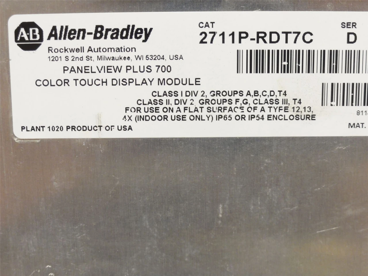 Allen-Bradley 2711P-RDT7C; Touch LED Display Module; 6.5"