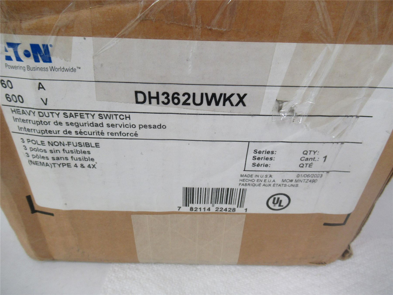 Eaton DH362UWKX; Non-Fused Safety Switch 60A 600VAC/250VDC