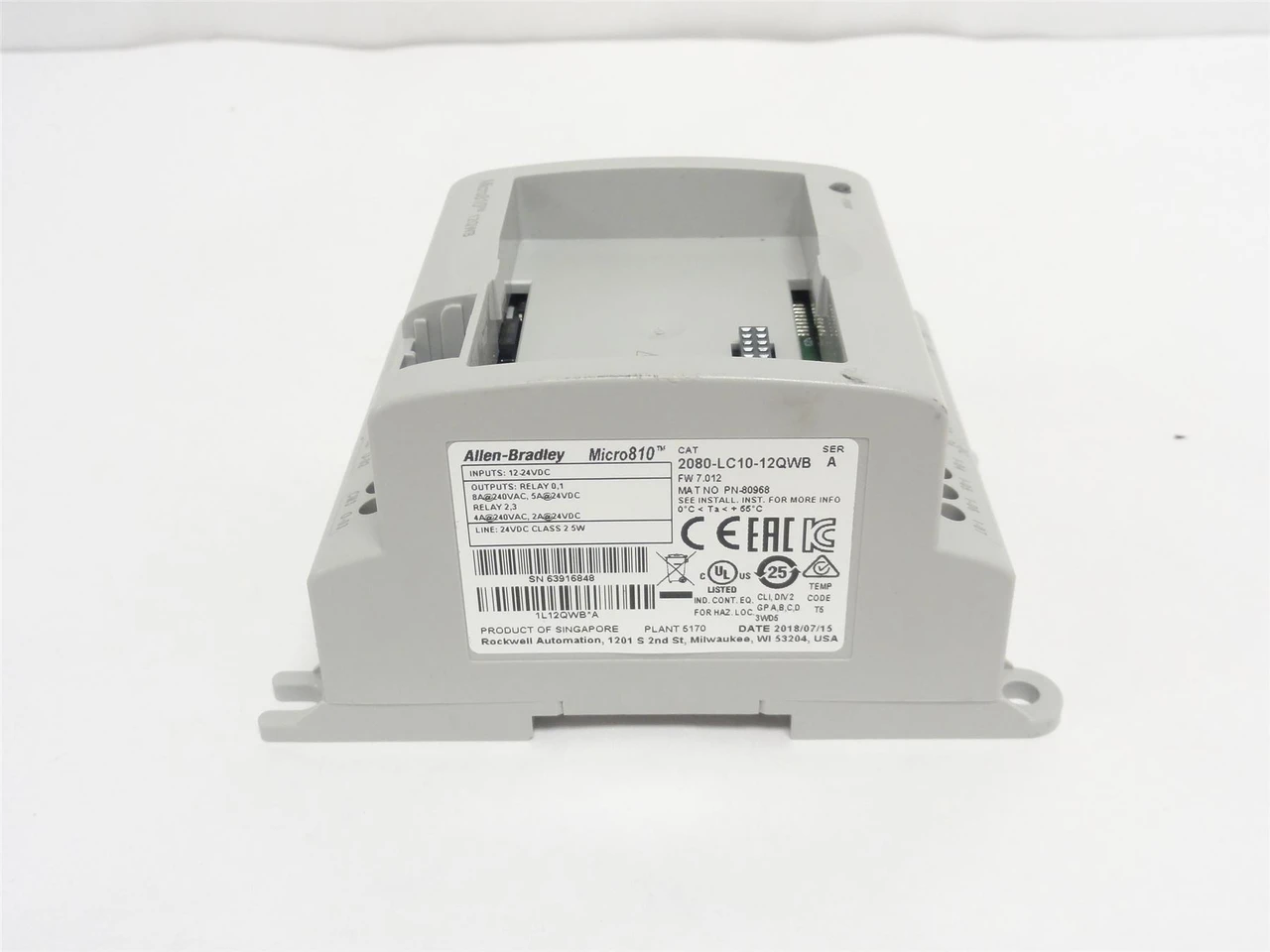 Allen-Bradley 2080-LC10-12QWB; Micro810 Controller; 12-24VDC