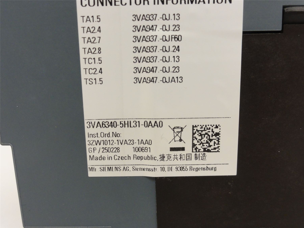 Siemens 3VA6340-5HL31-0AA0; Circuit Breaker; 400A; 3P; 600VAC