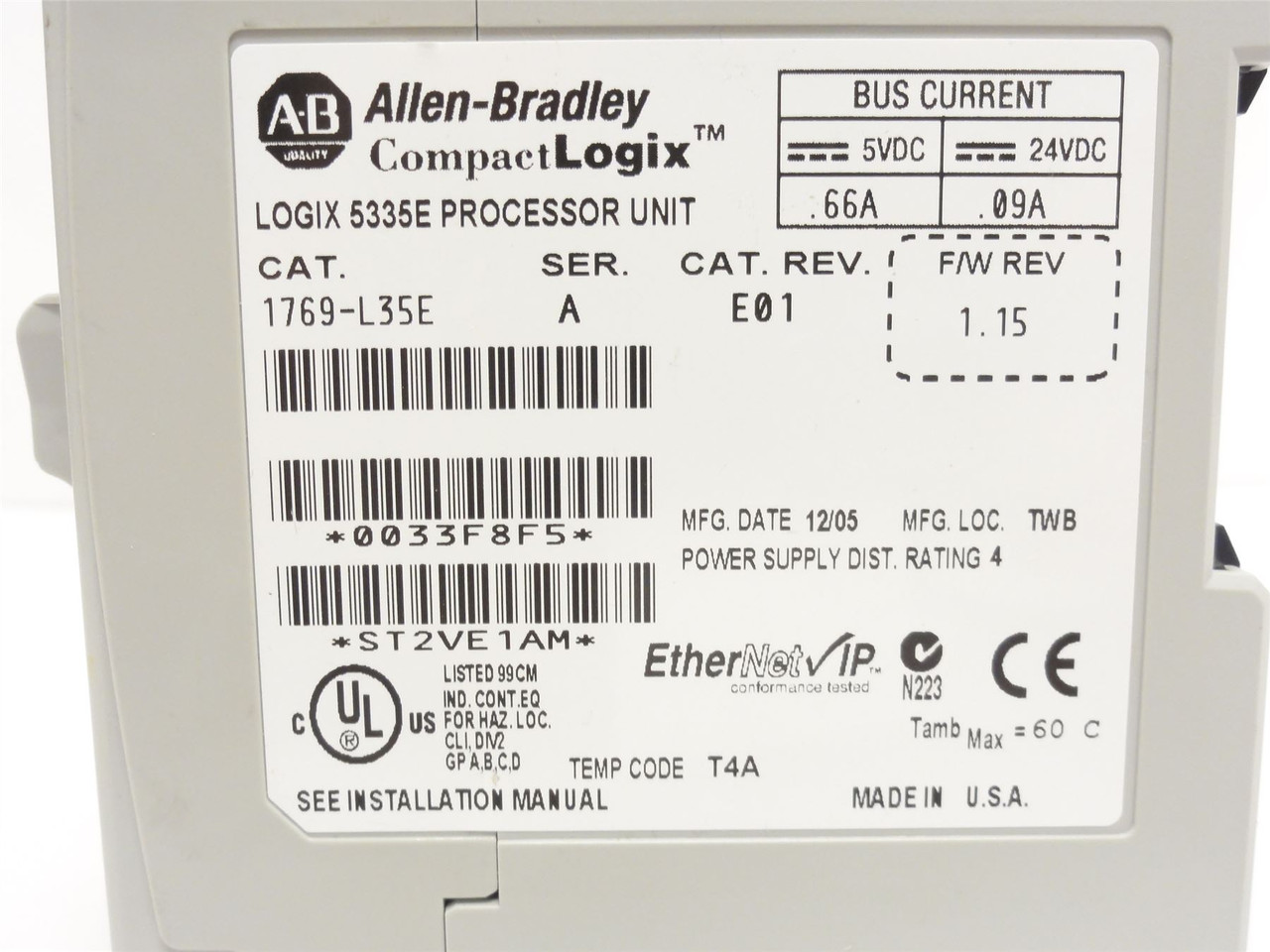 Allen-Bradley 1769-L35E; Processor Module; 24VDC; NO KEYS