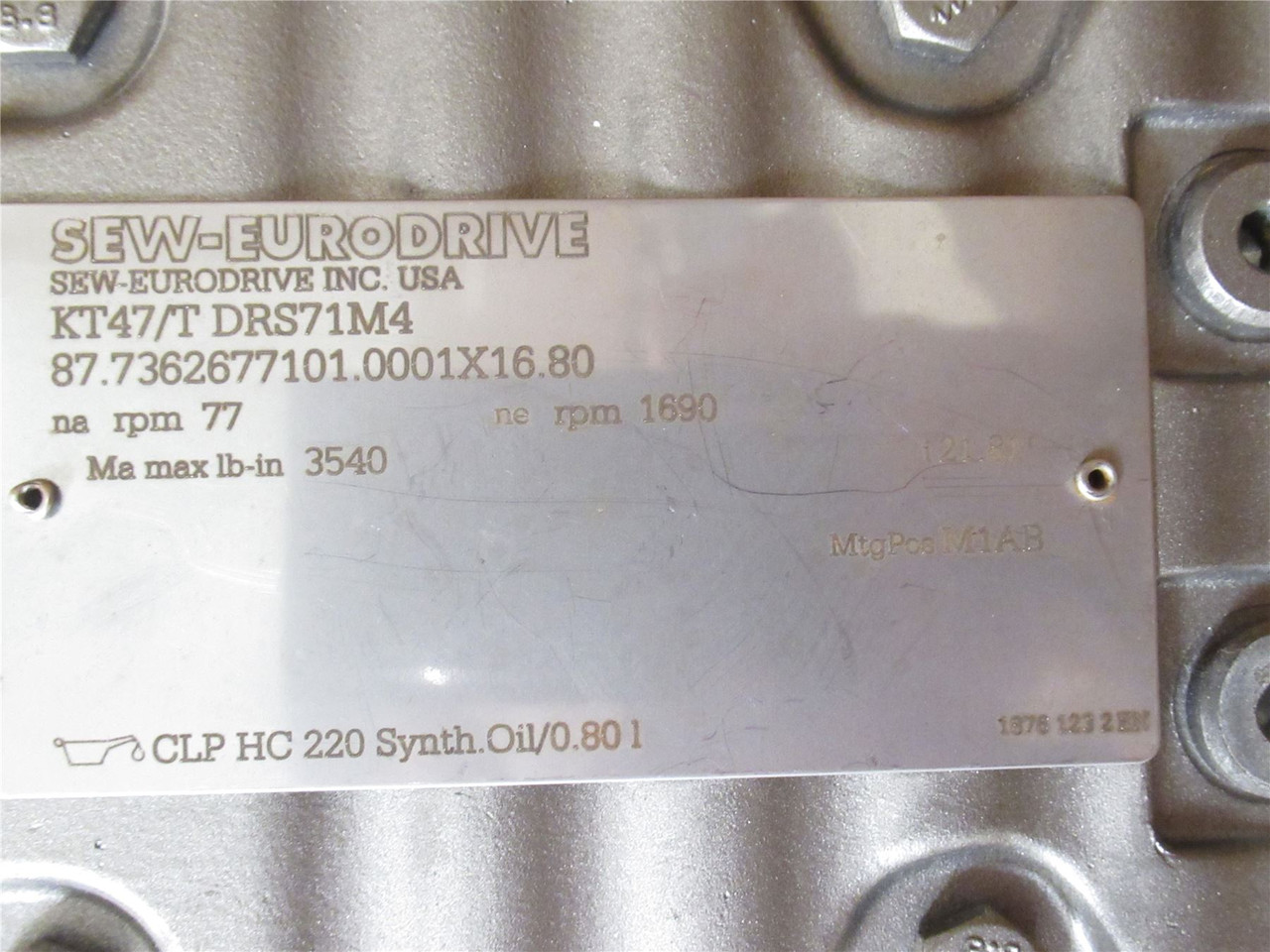 SEW KT47/T DRS71M4; Gearmotor; 21.81:1 Ratio; 3/4HP; 230/460V
