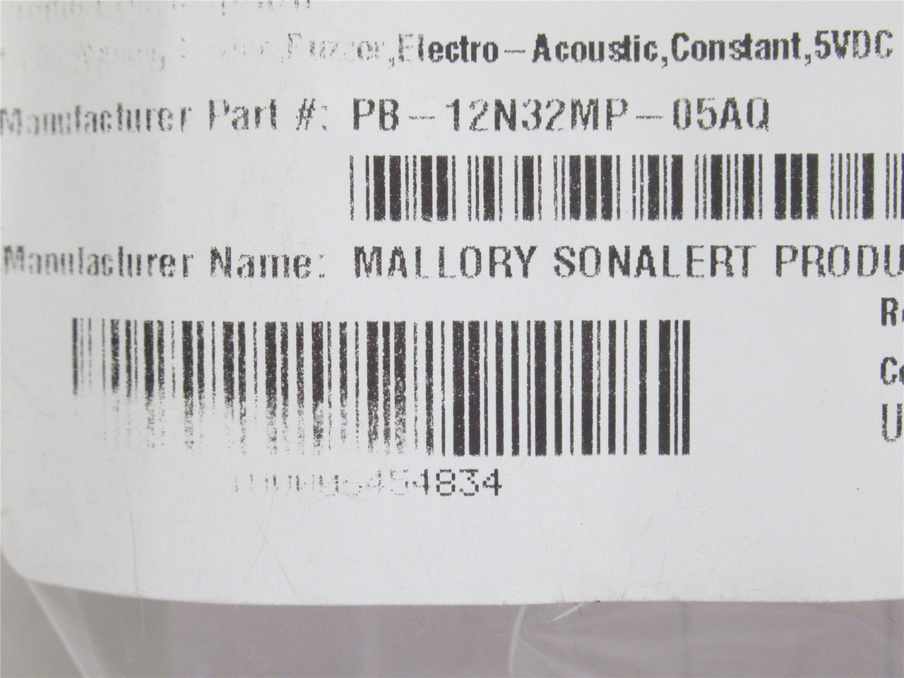 Mallory PB-12N32MP-05AQ; Lot-5; Buzzer Indicators; 5VDC; 85dB