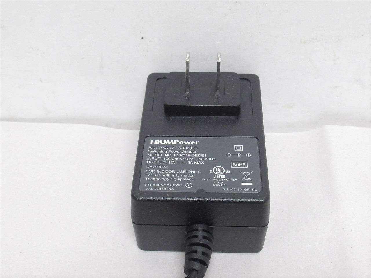 TRUMPower FSP018-DEDE1; Wall Adaptor 100-240VAC In; 24VDC Out