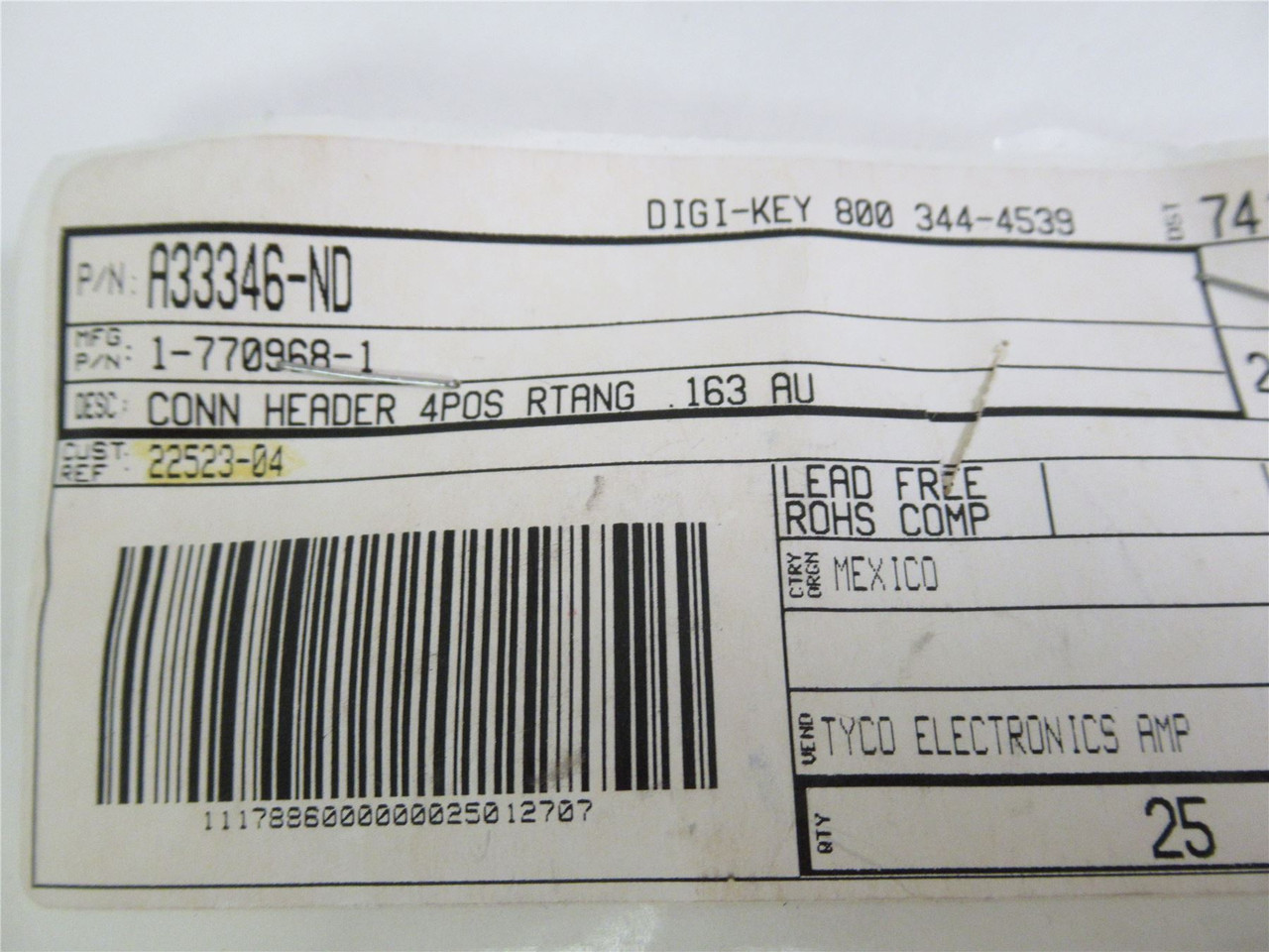 TE Connectivity 1-770968-1; Lot-10 Conn Header; 4-Position