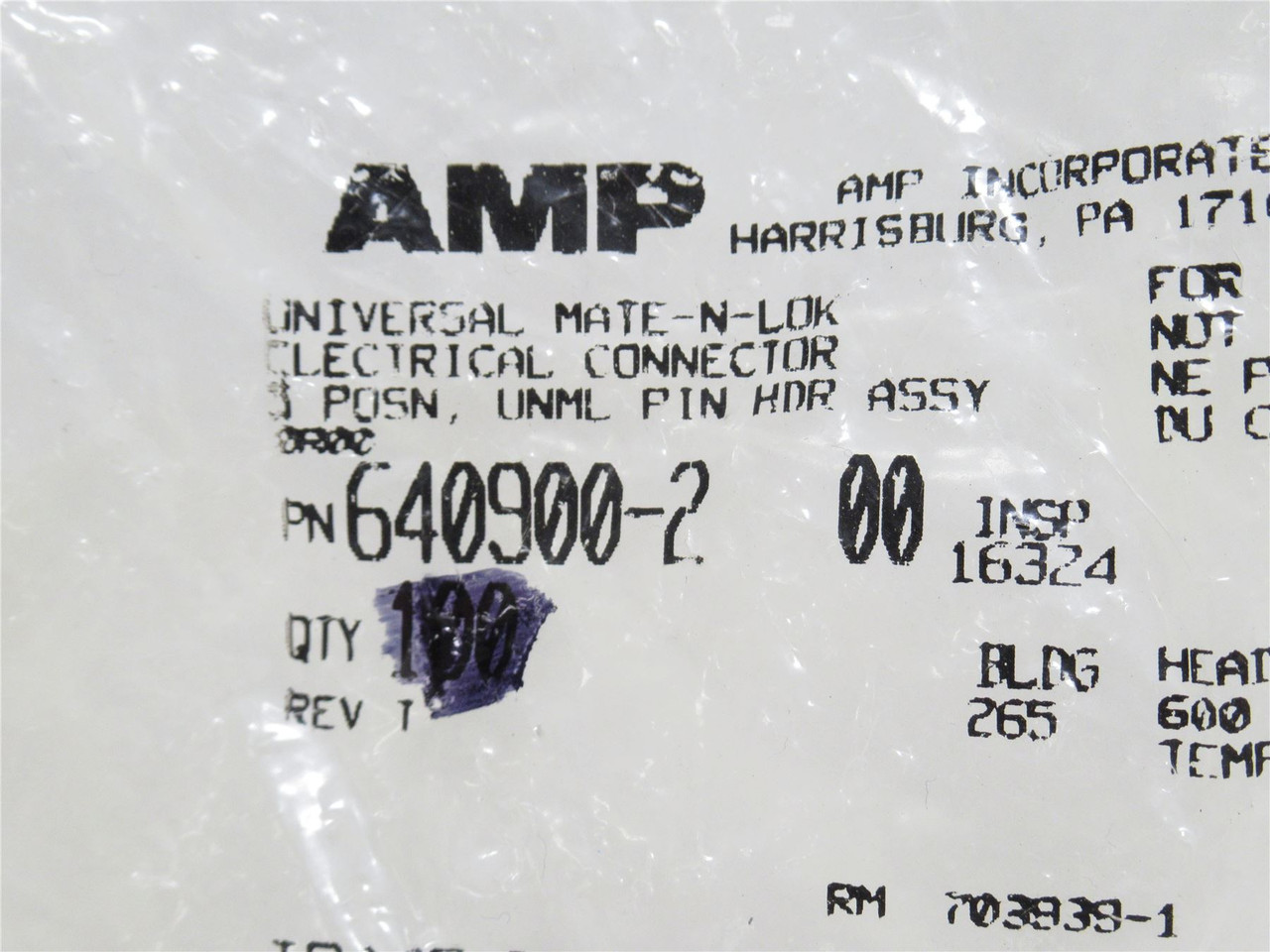 AMP 640900-2; Lot-5 Vertical Head Connectors; 5Pos; 6.35mm