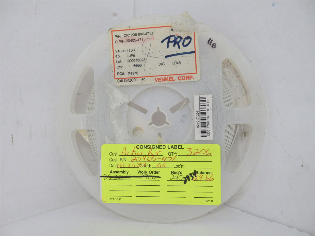 Venkel CR1206-8W-471JT; Lot-3100 Chip Resistor; 470ohm; +-5%