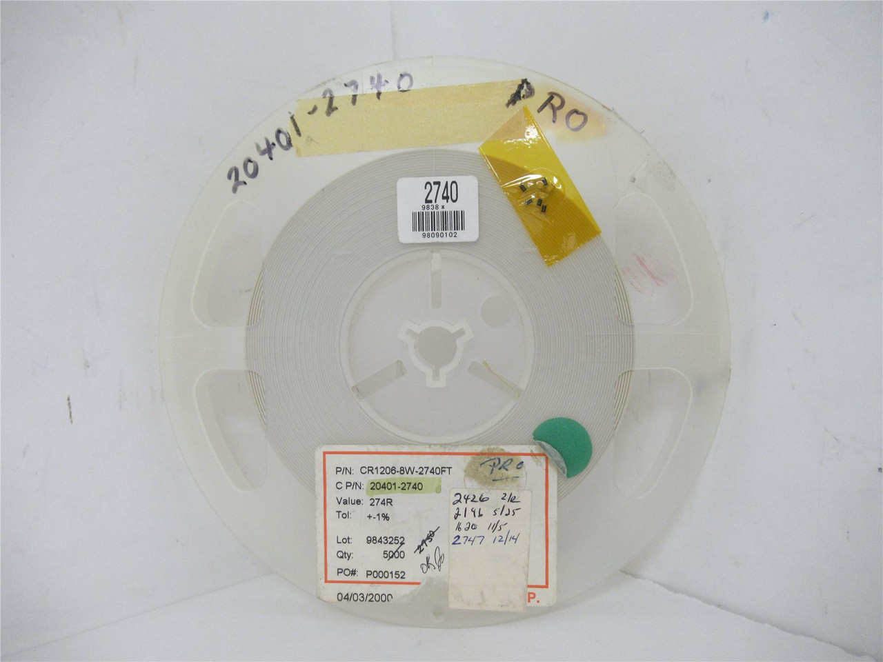 Venkel CR1206-8W-2740FT; Lot-2000 Chip Resistor; 274ohm; +-1%