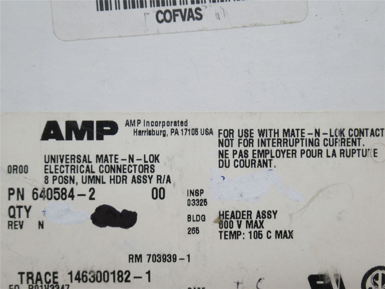 AMP 640584-2; Lot-2; Header Connector; RA; 8Pos; Male Pin